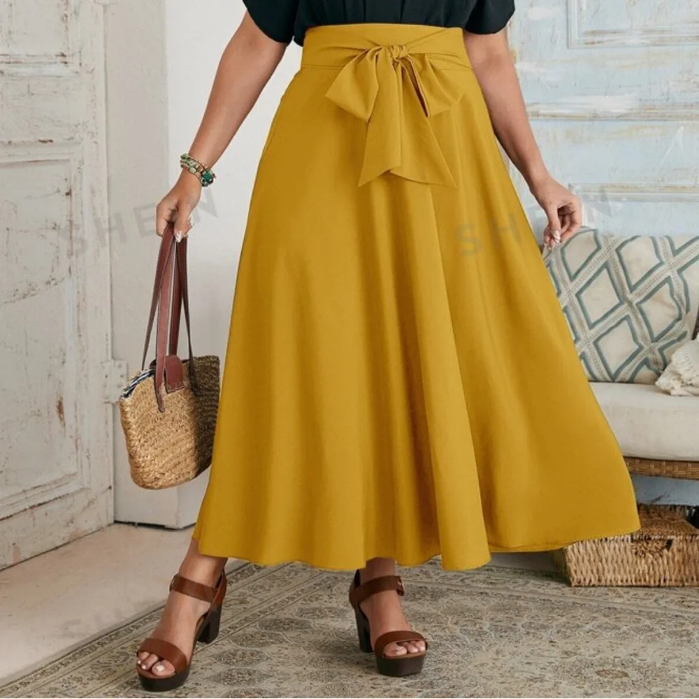 NEW| SHEIN Plus Size Mustard Color Tie Front Skirt - Picture 1 of 5